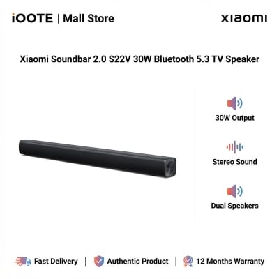 Picture of Xiaomi Soundbar 2.0 S22V 30W Bluetooth 5.3 TV Speaker with Optical, S/PDIF & AUX Connectivity | UK Version | 12 Months Official Warranty - Black
