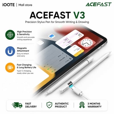 Picture of ACEFAST V3 Capacitive Pen Stylus for iPad Wireless Charging Low Latency Pencil | 3 Months Warranty - White