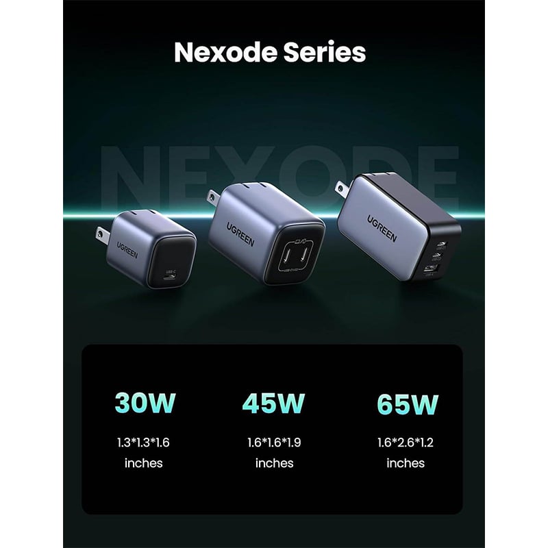 Picture of UGREEN Nexode 45W Dual USB-C GaN Fast Charger (CD294) for iPhone, Samsung, Pixel, iPad & MacBook | 18 Months Warranty - Black
