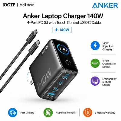 Picture of Anker 140W Max 4-Port GaN Fast Charger with Smart Display & Touch Control USB-C Cable | 6 Months Warranty - Grey
