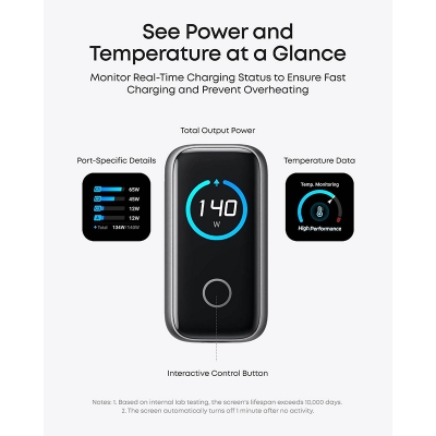 Picture of Anker 140W Max 4-Port GaN Fast Charger with Smart Display & Touch Control USB-C Cable | 6 Months Warranty - Grey