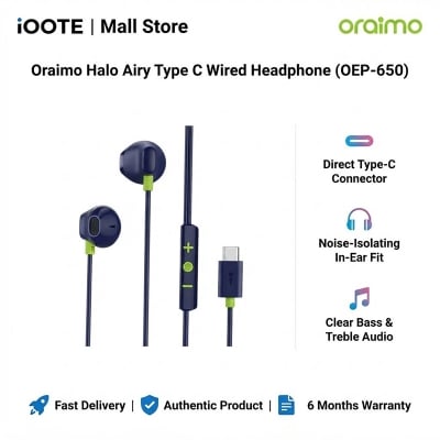 Picture of Oraimo Halo Airy Type C Wired Headphone (OEP-650) - Blue | 6 Months Warranty - Blue
