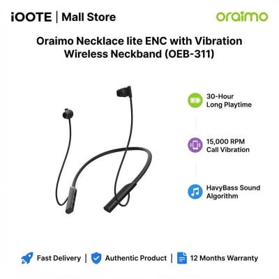 Picture of Oraimo Necklace lite ENC with Vibration Wireless Neckband (OEB-311) | 12 Months Warranty - Black