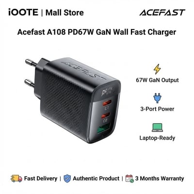 Picture of Acefast A108 PD67W GaN Wall Fast Charger | 3 Months Warranty - Black