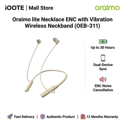 Picture of Oraimo lite Necklace ENC with Vibration Wireless Neckband (OEB-311) | 12 Months Warranty - Gold