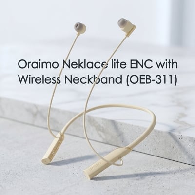 Picture of Oraimo lite Necklace ENC with Vibration Wireless Neckband (OEB-311) | 12 Months Warranty - Gold