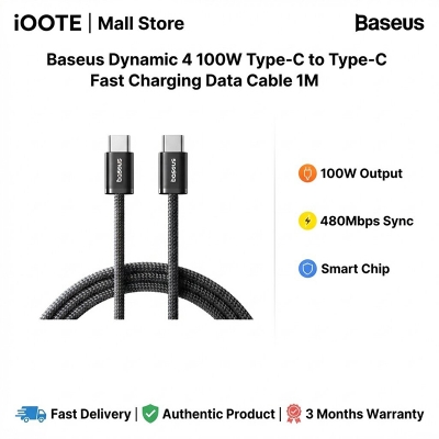 Picture of Baseus Dynamic 4 100W Type-C to Type-C Fast Charging Data Cable 1M Black | 3 Months Warranty - Black