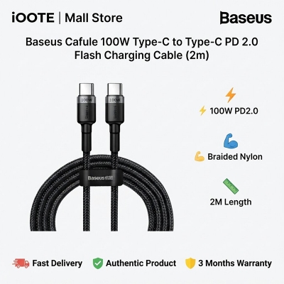 Picture of Baseus Cafule 100W Type-C to Type-C PD 2.0 Flash Charging Cable (2m) Black | 3 Months Warranty - Black