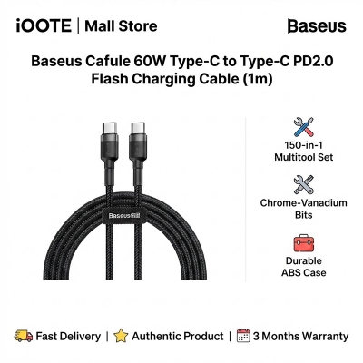 Picture of Baseus Cafule 60W Type-C to Type-C  PD2.0 Flash Charging Cable (1m) Black | 3 Months Warranty - Black