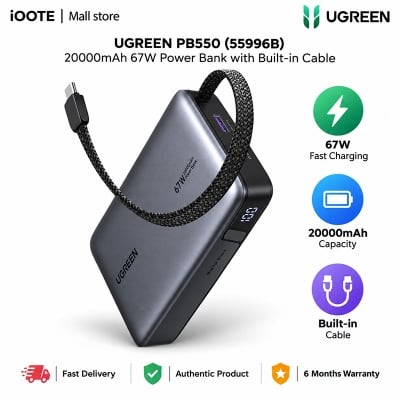 Picture of UGREEN PB550 (55996B) 20000mAh 67W Power Bank with Built-in Cable | 6 Months Warranty - Black