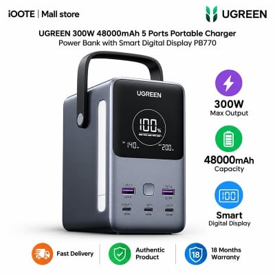 Picture of UGREEN 300W 48000mAh 5 Ports Portable Charger Power Bank with Smart Digital Display PB770 | 18 Months Warranty - Black