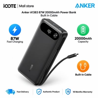 Picture of Anker A1383 87W 20000mAh Power Bank Built In Cable | 18 Months Warranty - Black