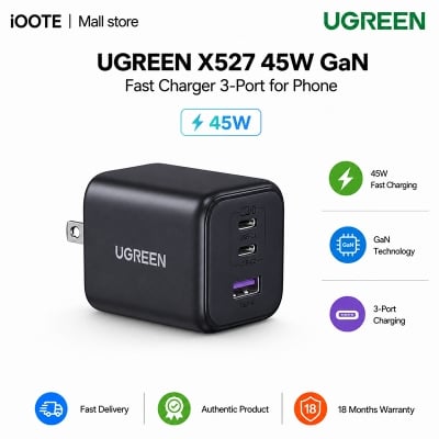Picture of UGREEN X527 45W GaN Fast Charger 3-Port for Phone, Tablet & Laptop | 18 Months Warranty - Black