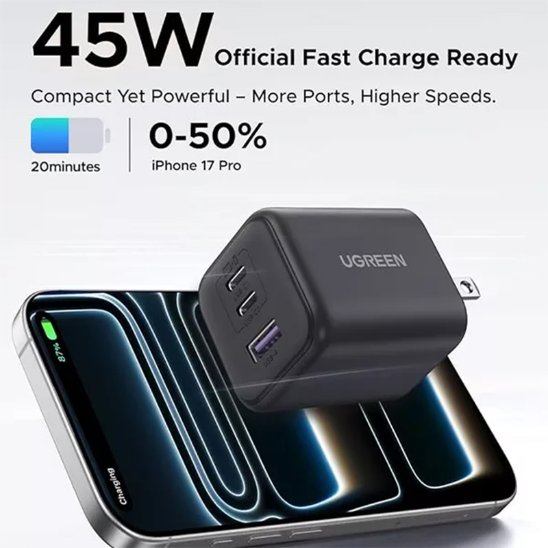 Picture of UGREEN X527 45W GaN Fast Charger 3-Port for Phone, Tablet & Laptop | 18 Months Warranty - Black