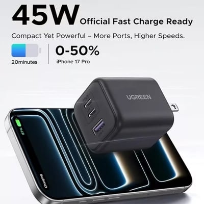 Picture of UGREEN X527 45W GaN Fast Charger 3-Port for Phone, Tablet & Laptop | 18 Months Warranty - Black