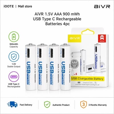 Picture of [Original] AiVR 1.5V AAA 900 mWh USB Type C Rechargeable Batteries 4pc - Grey