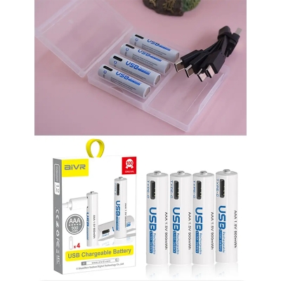 Picture of [Original] AiVR 1.5V AAA 900 mWh USB Type C Rechargeable Batteries 4pc - Grey