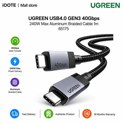Picture of UGREEN USB4.0 GEN3 40Gbps 240W Max Aluminum Braided Cable 1m 65175 | 18 Months warranty - Black