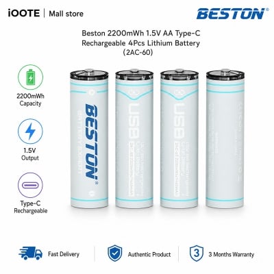 Picture of [Original] Beston 2200mWh 1.5V AA Type-C Rechargeable 4Pcs Lithium Battery (2AC-60) - Grey