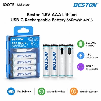Picture of [Original] Beston 1.5V AAA Lithium USB-C Rechargeable Battery 660mWh 4PCS - Grey