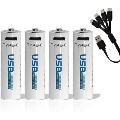 Picture of [Original] AiVR 1.5V AA 2550 mWh USB Type C Rechargeable Batteries 4pc - Grey