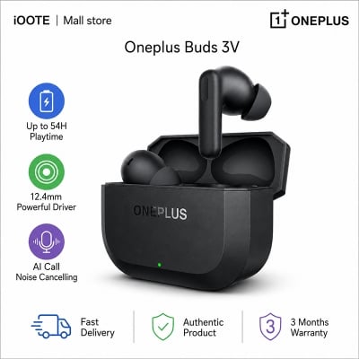 Picture of Oneplus Buds 3V Wireless Earbuds Bluetooth 5.4 Earphone 54H Playtime 12.4mm Driver AI Call Noise Cancelling IP55 | 3 Months Warranty - Black