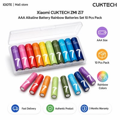 Picture of Xiaomi CUKTECH ZMI Zi7 AAA Alkaline Battery Rainbow Batteries Set 10 Pcs Pack - Multicolor