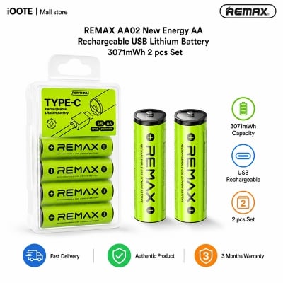 Picture of REMAX AA02 New Energy AA Rechargeable USB Lithium Battery 3071mWh 2 pcs Set - Green