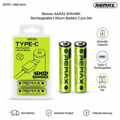Picture of Remax AAA02 814mWh Rechargeable Lithium Battery 2 pcs Set - Green