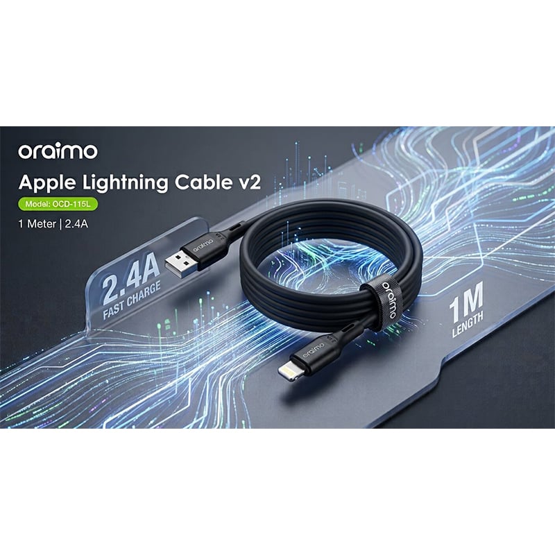 Picture of Oraimo Apple lightning 1M 2.4A Cable (OCD-115L) v2 | 6 Months Warranty - Black