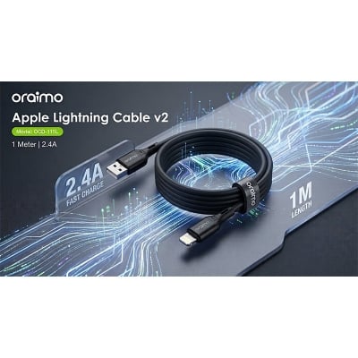 Picture of Oraimo Apple lightning 1M 2.4A Cable (OCD-115L) v2 | 6 Months Warranty - Black