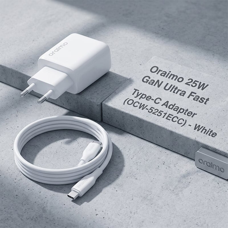 Picture of Oraimo 25w GaN Ultra Fast Type-C Adapter (OCW-5251ECC) | 6 Months Warranty - White