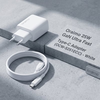 Picture of Oraimo 25w GaN Ultra Fast Type-C Adapter (OCW-5251ECC) | 6 Months Warranty - White