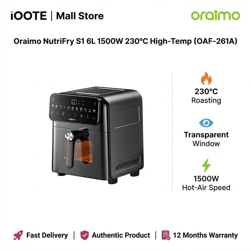 Picture of Oraimo NutriFry S1 6L 1500W 230°C High-Temp (OAF-261A) | 12 Months Warranty - Black