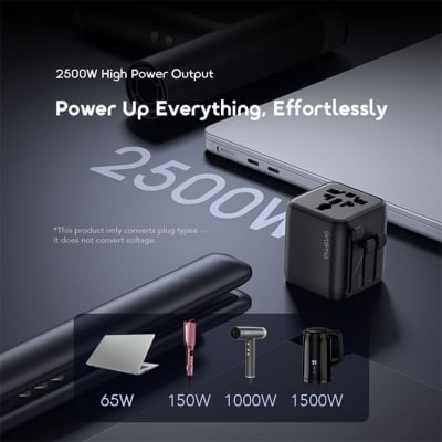 Picture of Oraimo Global Travel UNIVERSAL Safety Charging Adapter (OCW-T01) | 12 Months Warranty - Black