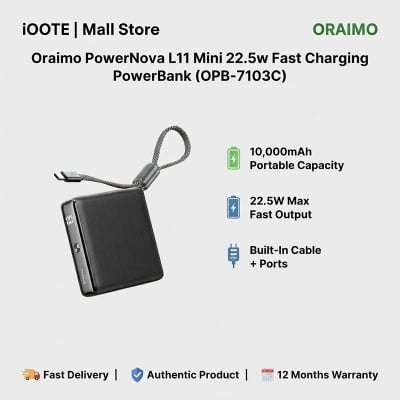 Picture of Oraimo PowerNova L11 Mini 22.5w Fast Charging PowerBank (OPB-7103C) | 12 Months Warranty - Black