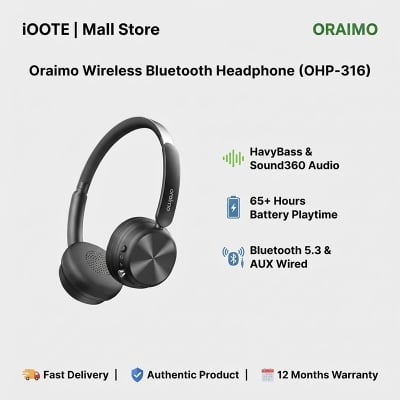 Picture of Oraimo Wireless Bluetooth Headphone (OHP-316) | 12 Months Warranty - Graphite Grey