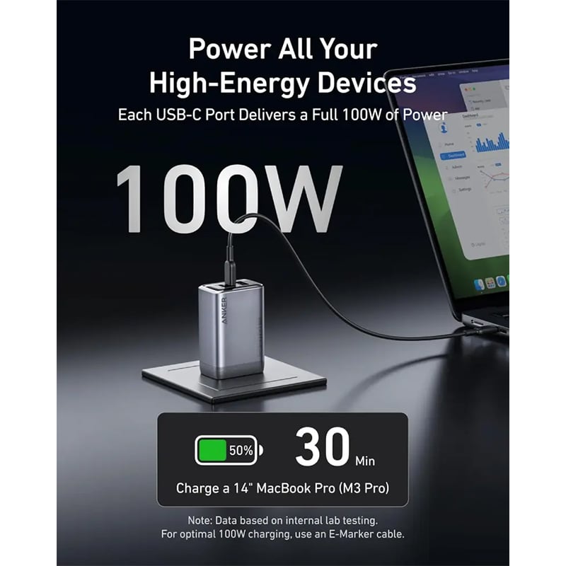 Picture of Anker Prime 100W GaN 3 Ports Wall Charger | 18 Months Warranty - Grey