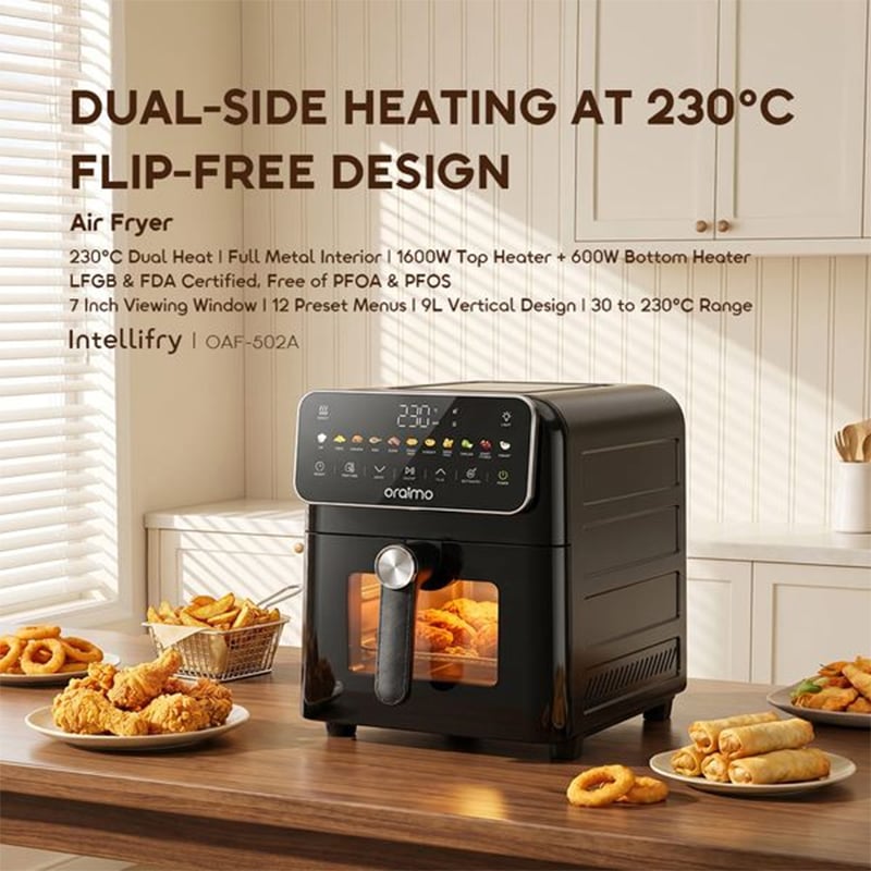 Picture of Oraimo Intellifry 9L 230°C Dual Side Flip Free Air fryer (OAF-502A) | 12 Months Warranty - GRAPHITBLACK