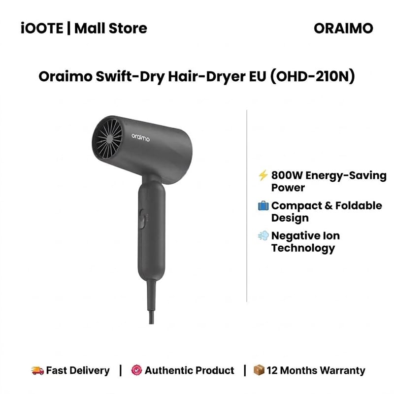 Picture of Oraimo Swift-Dry Hair-Dryer EU (OHD-210N) | 12 Months Warranty - GRAPHITE GREY