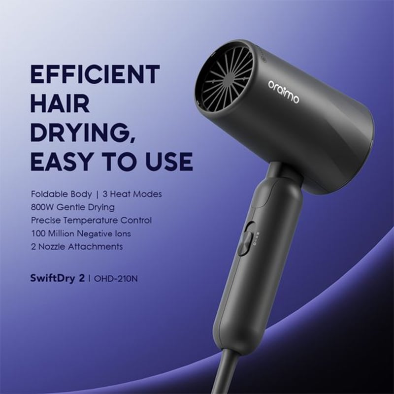 Picture of Oraimo Swift-Dry Hair-Dryer EU (OHD-210N) | 12 Months Warranty - GRAPHITE GREY