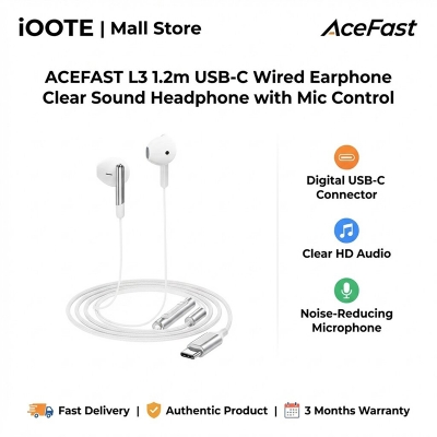 Picture of ACEFAST L3 1.2m USB-C Wired Earphone Clear Sound Headphone with Mic Control | 3 Months Warranty - White