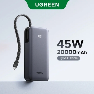 Picture of UGREEN PB536 Nexode 20000mAh 45W Power Bank with Built-in Cable (55988B)  | 6 Months Warranty - Grey