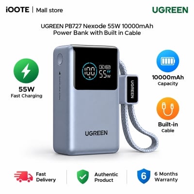 Picture of UGREEN PB727 Nexode 55W 10000mAh Power Bank with Built in Cable | 6 Months Warranty - Blue