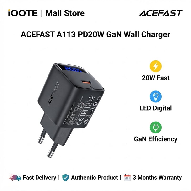 Picture of ACEFAST A113 PD20W GaN Wall Charger | 3 Months Warranty - Black