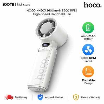 Picture of HOCO HX603 3600mAh  8500 RPM high-speed Handheld Fan | 3 Months Warranty - Beige