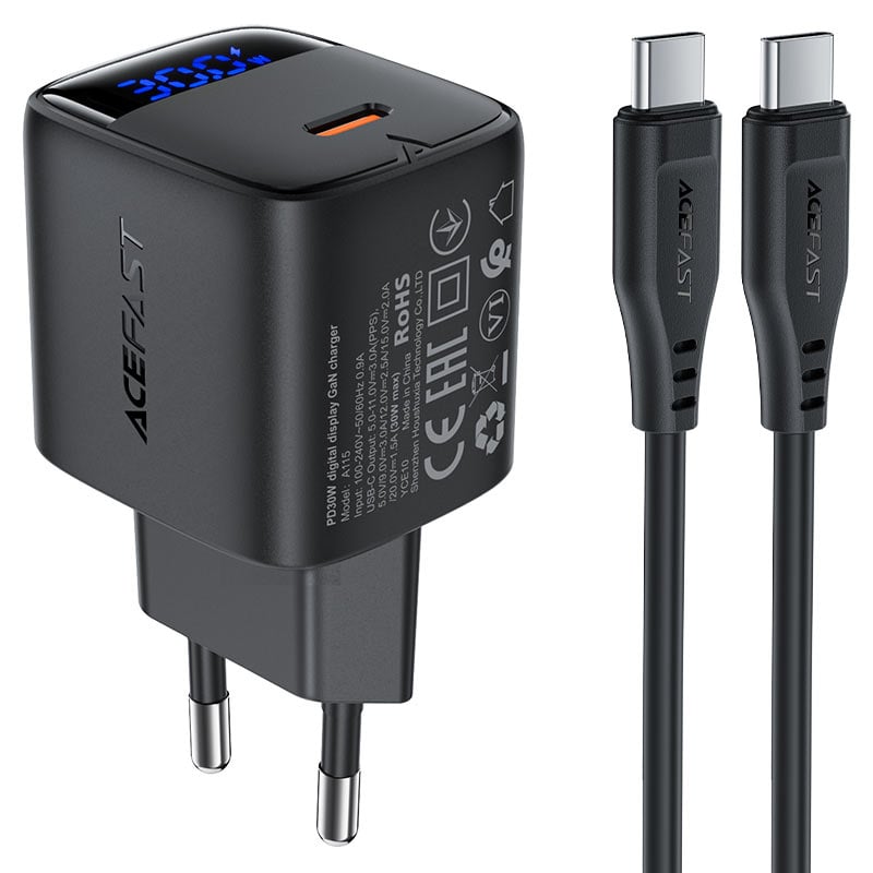 Picture of ACEFAST A115 PD 30W Gan Adapter With Display | 3 Months Warranty - Black