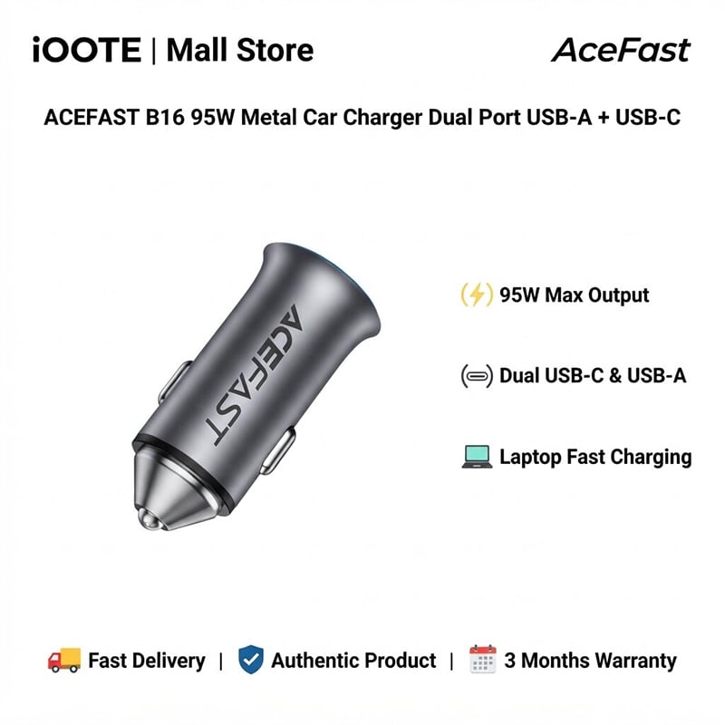 Picture of ACEFAST B16 95W Metal Car Charger Dual Port USB-A + USB-C | 3 Months Warranty - Black