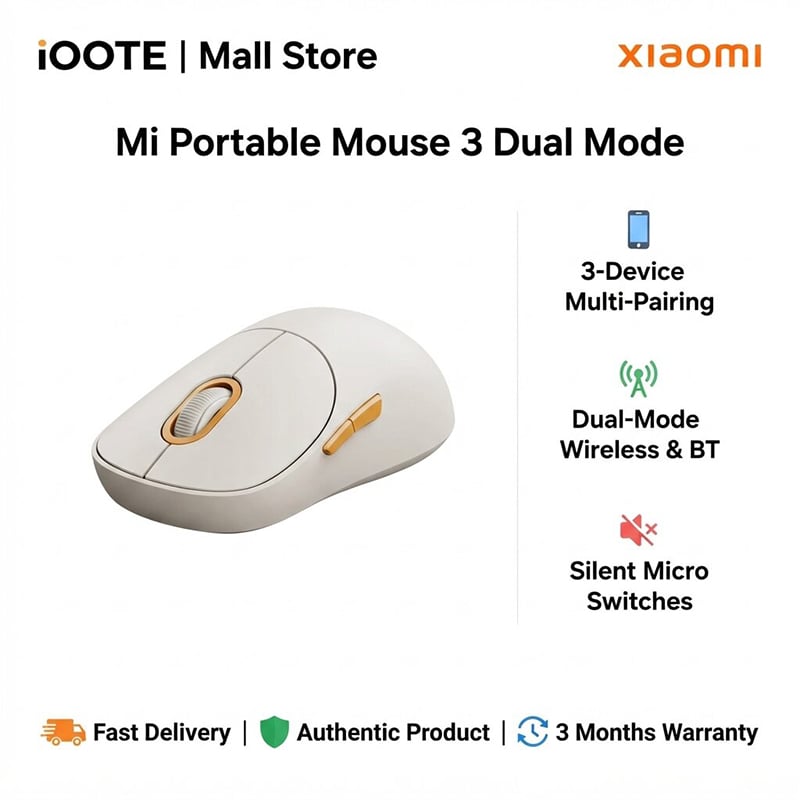 Picture of Mi Portable Mouse 3 Dual Mode | 3 Months Warranty - White