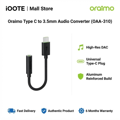Picture of Oraimo Type C to 3.5mm Audio Converter (OAA-310) | 6 Months Warranty - Black